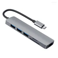 Aluminium USB C Hub Multiport Adapter Type -C till -Compatible 3.0 SD/TF -kortläsar Dockningsstation för bärbar datornotbok
