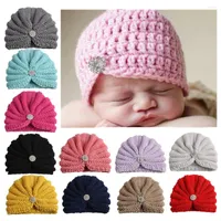 Hats 2022 Fashion Winter Baby Girl With Rhinestone Candy Color Knit Born Beanie Hat Fotografia Cap Accessories 1 PC