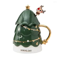 マグカップ、蓋付きのかわいいクリスマスツリーマグカップガラスコーヒーカップシロコーンスノーフレークスターギフトワインティーミルクウォーター2022