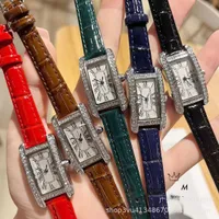 패션 직사각형 다이아몬드 상감 소 가죽 watchband 로마 문자 그럴 핀 버클 탱크 시리즈 여성 시계