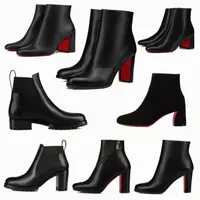 2022 POPULAIRE TRENDY Women Short Booties Dress Ankle Boot Red-Bottoms Heel Boots Luxe Reds Zolen Heel Damespompen Turela Suede Ankles Boots 35-43 C63J#