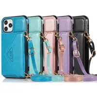Cell Phone Cases For Iphone 13 Mini Leather 12 Pro Max Card Fashion Lanyard Protective Cover 7 Plus 8 6 SE2020 XR X Y2210