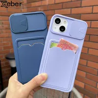 Cell Phone Cases Slide Camera Protection Card Holder Wallet Case For i 13 14 Pro Max 12 11 X XR XS 7 8 Plus SE Soft Silicone Cover Y2210