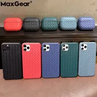 Cell Phone Cases Retro Leather Silicone Case For iPhone 14 13 12 Mini And Airpods 11 Pro Max XS 6 7 8 Plus X XR SE2 Weaving Grid Cover Y2210