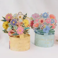 Flores decorativas Grabado ￺nico Tarjeta de felicitaci￳n de flores plegable tridimensional Tresdimensional para el presente Bouquet 3D