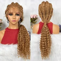 Sarışın hd dantel ön kutu örgülü sentetik peruklar saç stylie 32inch uzun pelucas para mujer bz12