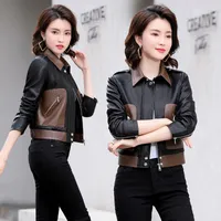 Women&#039;s Leather Black Zipper Faux Jacket Women 2022 Korean Style Casual Loose Biker Jackets Motorcycle Cool Autumn Coat Female A43