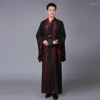 مرحلة ارتداء الرقص الشعبي الصيني 3 PCS Men Performance Dynasty Hanfu Costume Satin Robe Dress Tradition