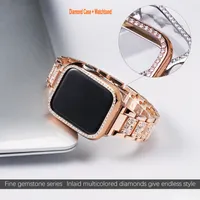 Роскошные металлические бриллианты Slim Blitter Case для Apple Watch Band 45 мм 38 мм 40 мм 42 мм 44 мм IWATCH Series 7 6 5 4 3 1 1 1 -й полоса Женщины женское розовое золото милые часовые часы