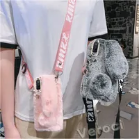 Cell Phone Cases Crossbody Necklace strap Lanyard Rabbit fur Case for Xiaomi Redmi Note 9 Pro MAX 9S 8 8T 7 7A 8A 9A 9C 9T Fluffy Plush Cover Y2210