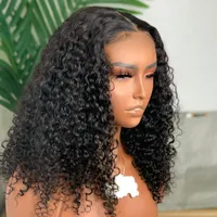 Links Brazilian Jerry Curly Short Bob Lace Human Hair Wigs For Black Women 180 Density Water Wave T Part Frontal Remy