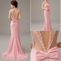 Różowa sukienka wieczorowa syrena 2023 Strapy Bowknot Perły Syrenka formalne suknie balowe dla kobiet impreza noszenie sheer vestidos de fiast