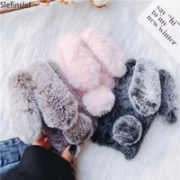 Cell Phone Cases Slefinslef Bling Fluffy Rabbit Fur Cute Silicone Bunny Plush Case for Huawei Mate 20 P20 P30 Lite Pro Furry Cover Coque On Y2210