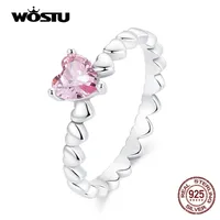 Trouwringen Wostu delicate hart zilveren ring echt 925 sterling roze zirkoon liefde voor vrouwen fijne s925 jubileum sieraden cadeau