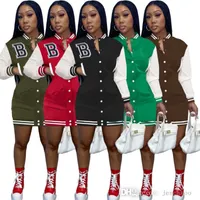Fall Winter Clothing Designer Womens Casual Dress Baseball Jersey Dresses Long Sleeve Stitching Embroidered Letter Skirt