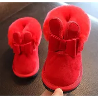 Boots Girls Bunny Bow Red Rosa Sapatos de tornozelo quente Animal de pêlo de neve Nina Zapatos Crianças Criança calçada de inverno Sandq Baby 221024
