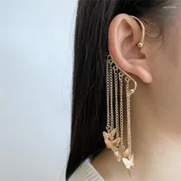 Sırtlar Küpe Vagzeb Koreli Elegant Sevimli Altın Renk Kelebek Klipi Kadınlar için Moda Metal Zinciri Bolacle D'Oreille Takı Hediyeleri