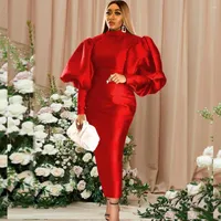 Casual Dresses AOMEI Women Elegant Dress Lantern Long Sleeve Turtleneck Bodycon Birthday Party Fall African Robes Large Size S-3XL