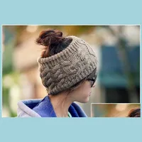Beanie/Skull Caps Dames Ponytail Caps gebreide haarband Fashion Girls Winter Warm Hat Lege Head Pony Tail Autumn Casual Crochet Bea Dhjyh
