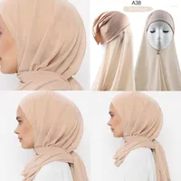 Szaliki natychmiastowe hidżab z czapką ciężką szyfonową koszulkę dla kobiet welon muzułmańska moda islam szalik