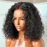 Curly Short Bob Wigs 13x4 Spets Front Human Hair Deep Wave 180 Densitet Brasiliansk remy Pre plockad T DEL PERIG FￖR SVARTA KVINNOR