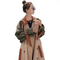 Kvinnors dike rockar kvinnor midi långa koreanska mode lapptäcke vindbrytare 2022 Spring Autumn dubbelbröst beit kvinnliga kläder