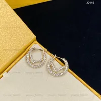 Women Hoop Earrings Premium Gold Diamond arring مصمم عشيق حلق الأطواق الفاخرة للعلامة التجارية تصميم الرسائل الرسمية F الأزياء المجوهرات Luxe
