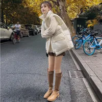 Kamizelki damskie hxjjp 2022 jesienne zima Koreańska luźna kamizelka kurtka kamizelka bawełniana bawełniana bez rękawów