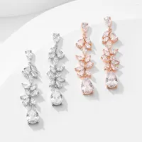 Bengelen oorbellen uilz luxe druppel kubieke zirkonia waterdruppel voor vrouwen blad kristal elegante bruids earring bruiloft feestje sieraden oor