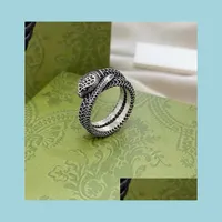 Band Rings 925 Sier Double Letter Snake Ring Scpture Designer Men Punk Open Adjustable Rings Shiny Classic High Quality Hiphop Coupl Dhfl6