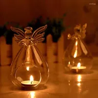 حاملي الشموع الإبداعية ملاك الزجاج معلق شاي مصباح حامل غرفة العائلة حفلة ديكور هدايا الشموع للأصدقاء