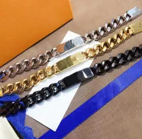 Designer tjock kedja armband bokstav prägling rostfritt stål smycken armband man kvinna mode för par valentin gåva charm