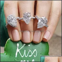 Solitaire Ring Jewelryreal 925 Sterling Sier skapade Moissanitringar f￶r kvinnor Eternal Engagement Pear Shaped Cut Diamond Otgap