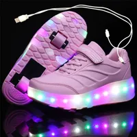 أحذية رياضية USB شحن الأسود عجلتان أحذية مضيئة LED LED ROLLER SKATE Shoes للأطفال