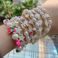 Strand 5pcs Style Natural Freshwater Pearl Bangle Star / Heart Shell Beads Bracelet For Women Fashion Jewelry