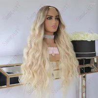 Ombre Platinum Blonde Rose Wavy U Part Wigs 1x4 Middle Open Human Hair Wig For Women Brazilian Remy 200density Full Machine Made