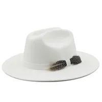 Wide Brimmed Fedora Hat for Women Men Felt Hats Elegant Lady Trilby Wedding Church Jazz Hat With Feather