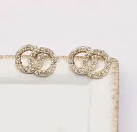 Marca di moda Desigenr Lettera 18K Orecchini a perno placcati in oro Luxury Womens Geometric Full Drill Crystal Rhinestone Earring Women