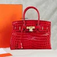 Designers Handbags Birkin Designer Herms 2020 New Crocodile Pattern Bag Fashion Versatile Casual Leather Portable One Shoulder Women's Large Ayw R36X