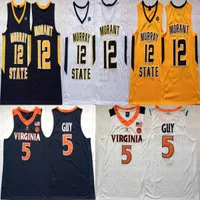 قميص كرة السلة 12 JA Morant Navy Yellow White Murray State Racers NCAA 5 Kyle Guy Virginia Cavalier College Basketball Jerseys