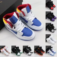 CHEAP 1s Jumpman 1 Kids Basketball Shoes Toddler Pine Green Game Royal Obsidian Chicago Bred Athletic Sneakers Multi-Color Tie-Dye Outdoor size 26-37 Children Size