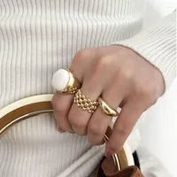 Anelli a grappolo SRCOI Resina bianca coreana set grosso per donne ragazze dorate ad anello largo geometrico metallo gioielli minimalisti