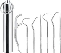 ステンレス鋼のつまようじse 7pcs/set detntal floss oral care tool toothpicks container portable keychain toothpicks with thread