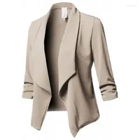 女性のスーツファーヴルビジネスオフィス女性ブレザージャケットソリッドカラー長袖スリムラペルオープンフロントショートスーツコート女性のアウトウェア