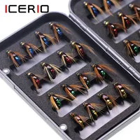 Baits Lures ICERIO 32pcs Box Bead Head Fast Sinking Nymph Scud Fly Bug Worm Trout Fishing Flies Artificial Insect Bait Lure 221026