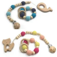Baby Pacifiers Holders Clips Chain Clips Crochet Natural Wooden Doking Perles dessin anim￩ nourrisson NOUVELL