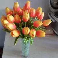 Flores decorativas Cyuan 10pcs tulipa flor artificial branco pu para decoração de casa tulipas falsas Buquê de látex jardim de casamento