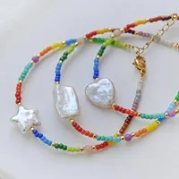 Strand romantische Regenbogenfarbe Perlen Perle Charm Armb￤nder Stern und Herz Barock Zartes Glassamenperlen Armband f￼r Frauen