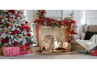210x150cmクリスマス屋内テーマPography暖炉スタークリスマスツリーチルドレンPOスタジオP9156983の肖像画の背景