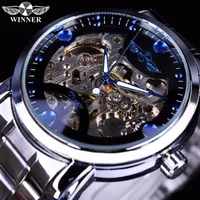 Gewinner Blue Ocean Fashion Casual Designer Edelstahl Männer Skelett Watch Mens Uhren Top Marke Automatic Uhr Uhr Clock249v